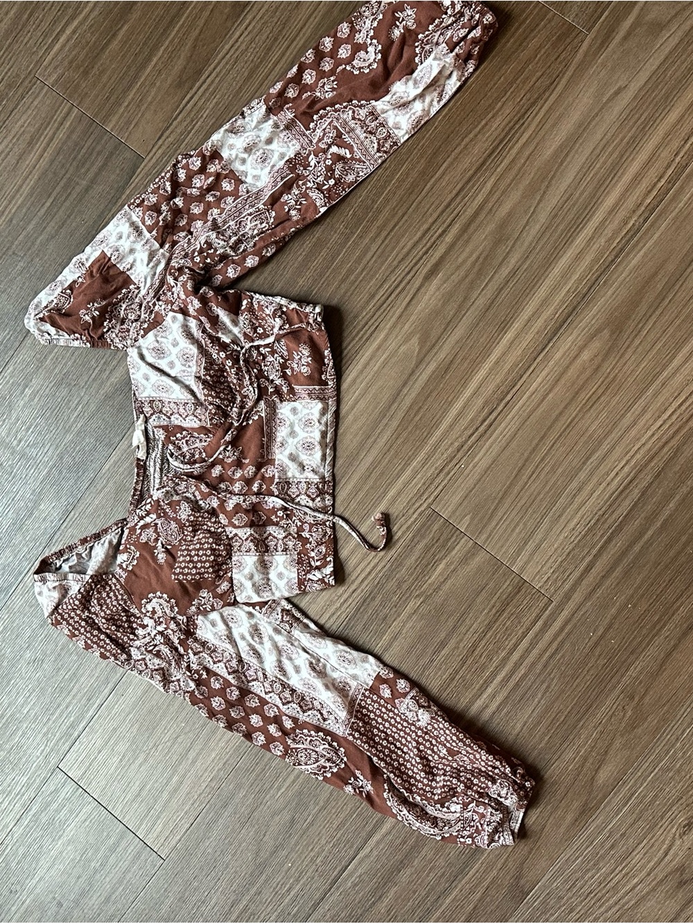 La Hearts Rust and Cream Patchwork Tie-Front Jumpsuit